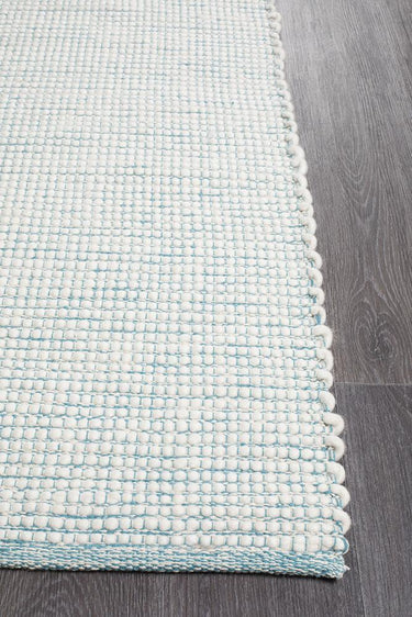 Freya Scandi Turquoise & White Flatwoven Wool Rug
